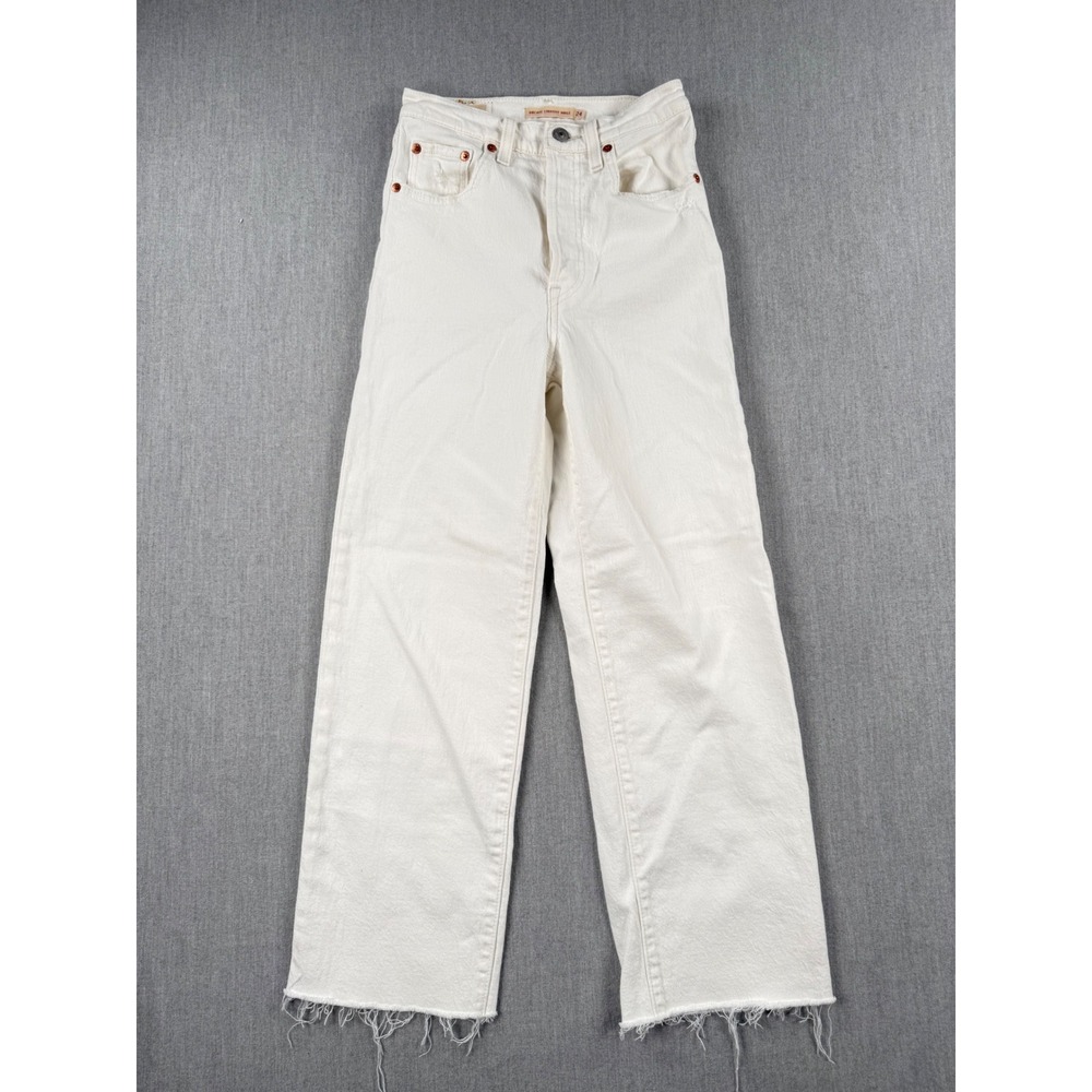 Levis Premium Ribcage Straight Ankle Jeans White Raw Hem 24 72693-0076